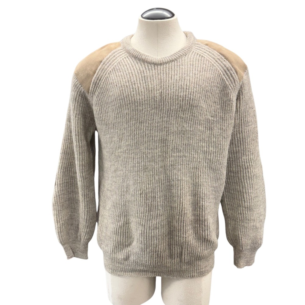 PEREGRINE 100% Pure New Wool Ribbed Sweater with Suede Patches‎ – XXL